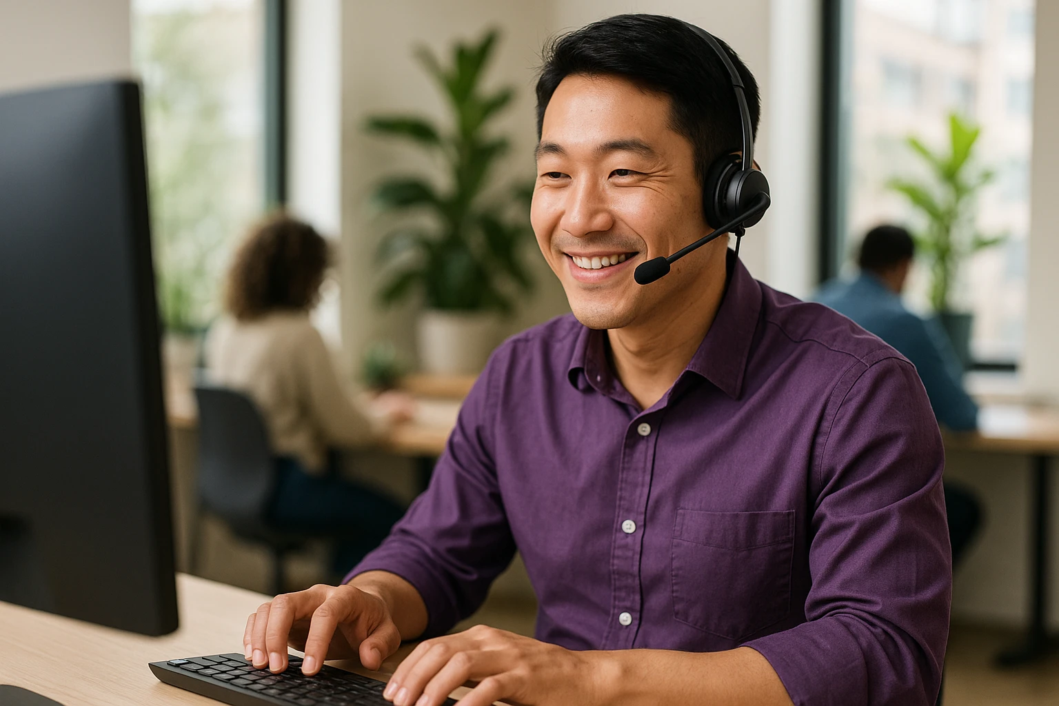 Atendente com headset atendendo um cliente